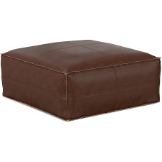 SIMPLIHOME Brody Coffee Table Pouf 30 Inch Wide Large Square Distressed Dark Brown Vegan Faux Leather Footrest or Extra Seating for Living Room Assembled