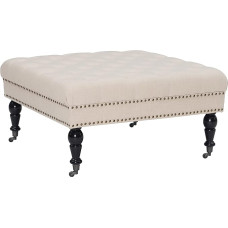 Linon Hattie Ottoman Square Natural Tufted Brown