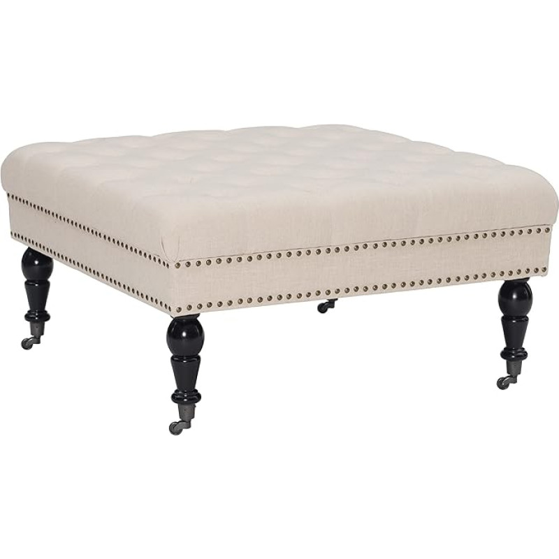 Linon Hattie Ottoman Square Natural Tufted Brown