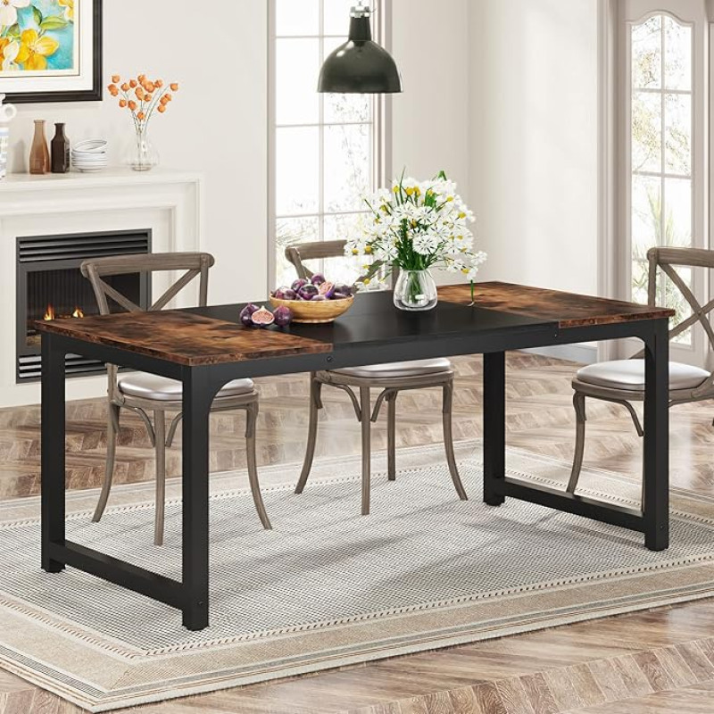 Tribesigns 160 x 80 cm söögilaud, tööstuslik köögilaud 4-6 inimesele, ristkülikukujuline söögilaud söögituppa, kööki, elutuppa, vastupidavate metalljalgadega (Rustic Brown)