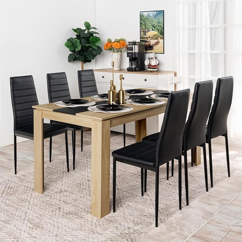 FURNITABLE söögilaud 6 tooliga, söögitoa komplekt, söögikomplekt kõrge seljatoega tooliga, kunstnahast tool 6 inimesele, istumiskomplekt kööki, söögituppa, elutuppa (160 x 80 x 75 cm laud +