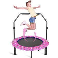 Trampolin Kinder Indoor Outdoor Ø91cm, Mini Trampolin Jumping Fitness Trampolins Faltbar Gartentrampolin mit Griff und Sicherheitspolster, Kindertrampolin für Jungen Mädchen ab 3 Jahre