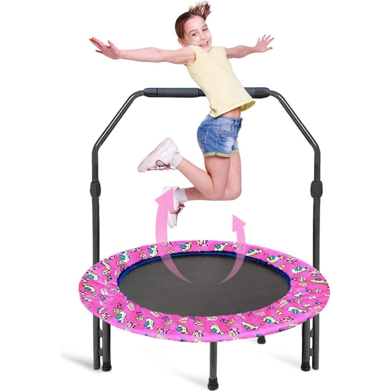 Trampolin Kinder Indoor Outdoor Ø91cm, Mini Trampolin Jumping Fitness Trampolins Faltbar Gartentrampolin mit Griff und Sicherheitspolster, Kindertrampolin für Jungen Mädchen ab 3 Jahre