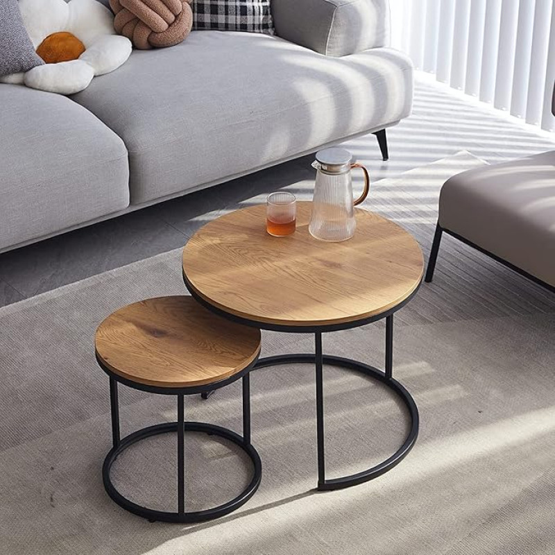 HJhomeheart ümmargused pesitsuslauad 2 kohvilaudade komplekt Suur 60 x 60 x 45 cm Väike 40 x 40 x 35 cm Helepruun