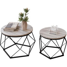 Vida Designs Brooklyn ümmargune kohvilaud, 2 küljelaua komplekt, kaasaegne terasraam, pesitsev elutoa mööbel (Hall)