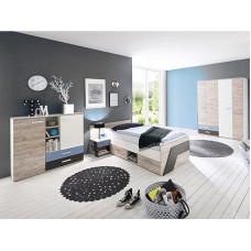 Lomadox lastetoa komplekt, liivatammest valge, lava sinine, 90 x 200 cm voodi, riidekapp, öökapp