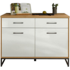 Seattle kaasaegne köögi aluskapp Artisan Oak Look, valge kõrgläikega, ruumikas aluskapp, kus on palju hoiuruumi, 123,5 x 150 x 58 cm (B x K x S)