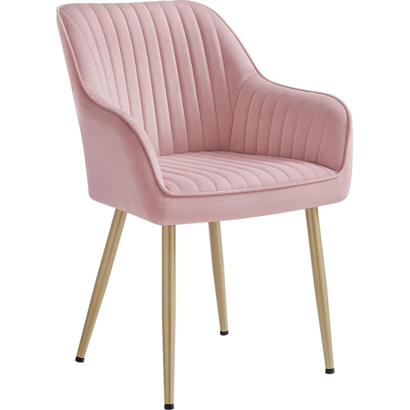 SONGMICS söögitool köögitooli toolile Sametist polsterdatud tool koos käetugedega Lounge tool 120kg kandevõime metallist jalad söögitoa kööki pastellroosa kahvatu kuld LDC087R01