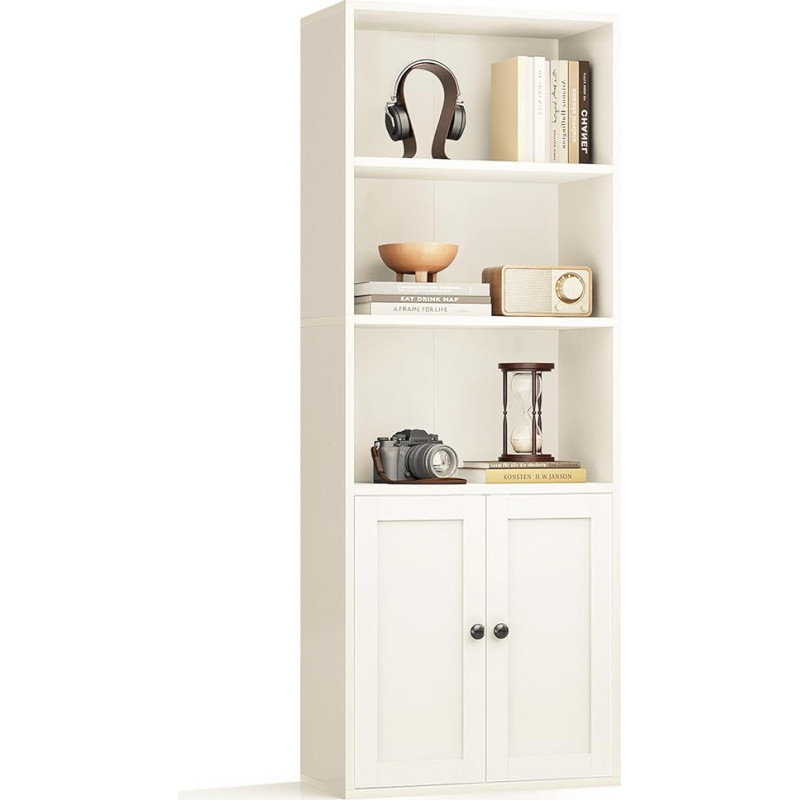 Coleshome 5-tasandiline raamaturiiul uste ja kapiga, seisev riiul elutuppa, kontorisse, magamistuppa, valge, 48 x 24 x 147.2