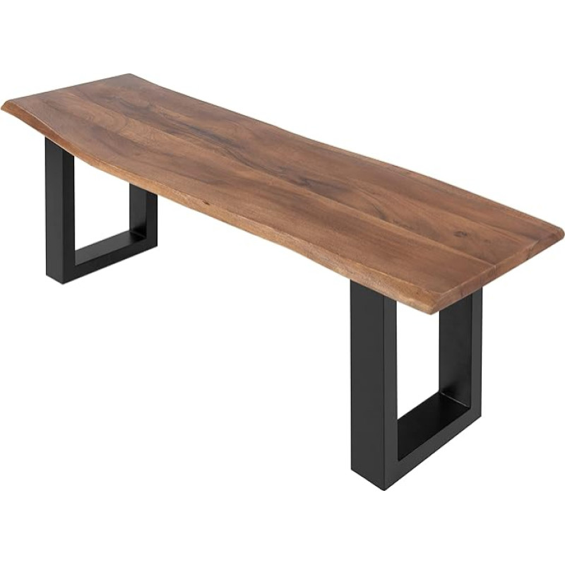 SAM Chicago söögitoa pink, 120 x 42 cm, akaatsiapuu, pähklipuu värvi, ehtsa võrega täispuidust pink, U-raamiga puupoolne pink, must, 26 mm pealisega pink