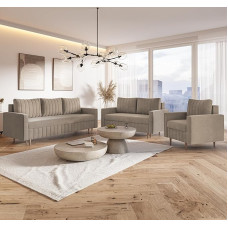 MOTIVENA Leo diivanikomplekt, diivanikomplekt 3 2 1 elutuba, diivan 3 2 1 komplekt, diivanikomplekt, futonikomplekt, elutoa diivanikomplekt, diivan 3 2 1 komplekt, Bonell vedrustuse tuum (H4), samet, beež