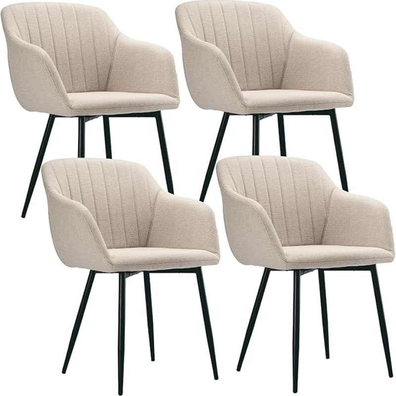 Goeurvant Dining Room Chairs Beige Set of 4 with Armrests, Kitchen Chairs, Upholstered Chairs, Dining Room, Beige, Polyester Seat for Dining Room, Living Room, Bedroom
