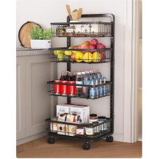 UMDONX Trolley Serving Trolley with Wheels, Premium Metal Kitchen Trolley, 4 Levels, Vegetable Rack for Kitchen, Black, 42 x 32 x 87 cm
