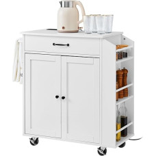 VEVOR Kitchen Island Trolley, Mobile Cart with Storage Cabinet, Rolling Table with Socket, Spice Rack, Towel Rack, Adjustable Shelf, Drawer, Portable Islands on Wheels for Dining and Living Room 81 cm