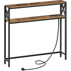 MAHANCRIS 100 cm 2-Tier Console Table, Side Table, with 2 Sockets and 2 USB, Narrow Entrance Table, Hallway Table, Sofa Table for Hallway, Living Room, Bedroom, Vintage Brown ACTHR115UE01