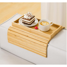 Kssiaz Sofa Tray Armrest, Bamboo Sofa Tray, Foldable Couch Tray Armrest, Non-Slip Sofa Armrest Tray, Sofa Tray with Drink Holder for Snacks/Mobile Phone/Control/Cups