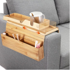 Sofa Tray Armrest Flexible Bamboo with Drink Holder and Compartments Couch Shelf Flexible Foldable Sofa Armrest Shelf for Armrest with Non-Slip Cork Pad Tray for Sofa with 41 x 34 cm