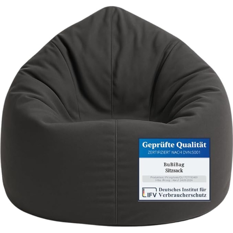 BuBiBag Bean Bag for Children 5-6 Years, Seat Cushion for Relaxing or as a Gaming Bean Bag, Supplied with Filling (100 cm Diameter, Black)