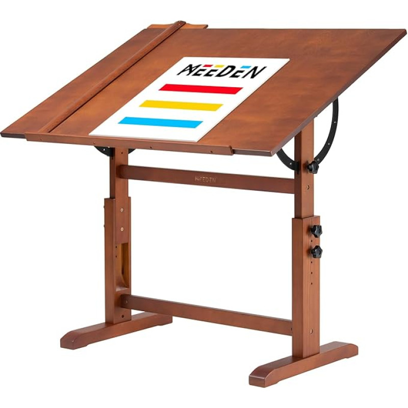 MEEDEN Extra Large Wooden Drawing Table, 107 x 76 cm Art Drawing Table, Craft Table with Height Adjustable, Studio Painting Table for Writing, Reading, Walnut
