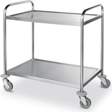HENDI Servierwagen, für Geschirr, Küchenwagen, mit 4 Lenkrollen-2 davon gebremst, 2 Regalböden, Max. Traglast pro Boden 50kg, 905x585x(H)945mm, Blech 830x510mm, Edelstahl