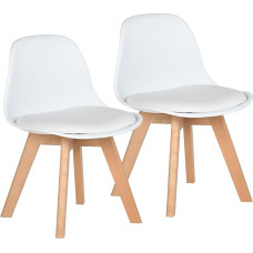 FurnitureR 2 x Children's Chairs with Wide Soft Cushion Seat for Solid Beech Wood Legs, Robust Children's Chairs with Backrest for Children's Room, Suitable for 1-6 Years Children, PP + PU, White