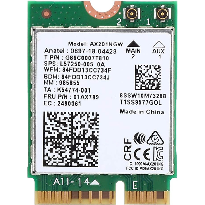 ASHATA AX201NGW WiFi 6 Network Card, 2400M WLAN & Bluetooth 5.0 Card for M.2 CNVi02 Interface, Only for 64 Bit Devices
