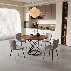 GOLDFAN Dining Room Set with Round Table 120 cm and 4 Chairs Made of Comfortable Fabrics, Large Table 120 cm, Round with Chair for 4-6 People (Light Grey)