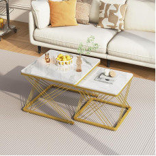 Generisch 2-Piece Coffee Table Set with Height-Adjustable Feet, High-Gloss Marble Look, 60 x 60 x 45 cm and 45 x 45 x 40 cm, Stable 30 kg Load Capacity, Flexible Design for Living Room and More
