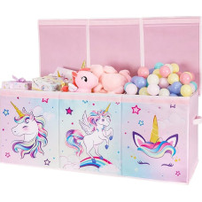 WERNNSAI Unicorn Toy Box - Large Storage Box with Lid Child Girl Toy Chest Foldable Robust Pink Toy Box 96 x 32 x 40 cm Wardrobe Children's Room Nursery Bedroom