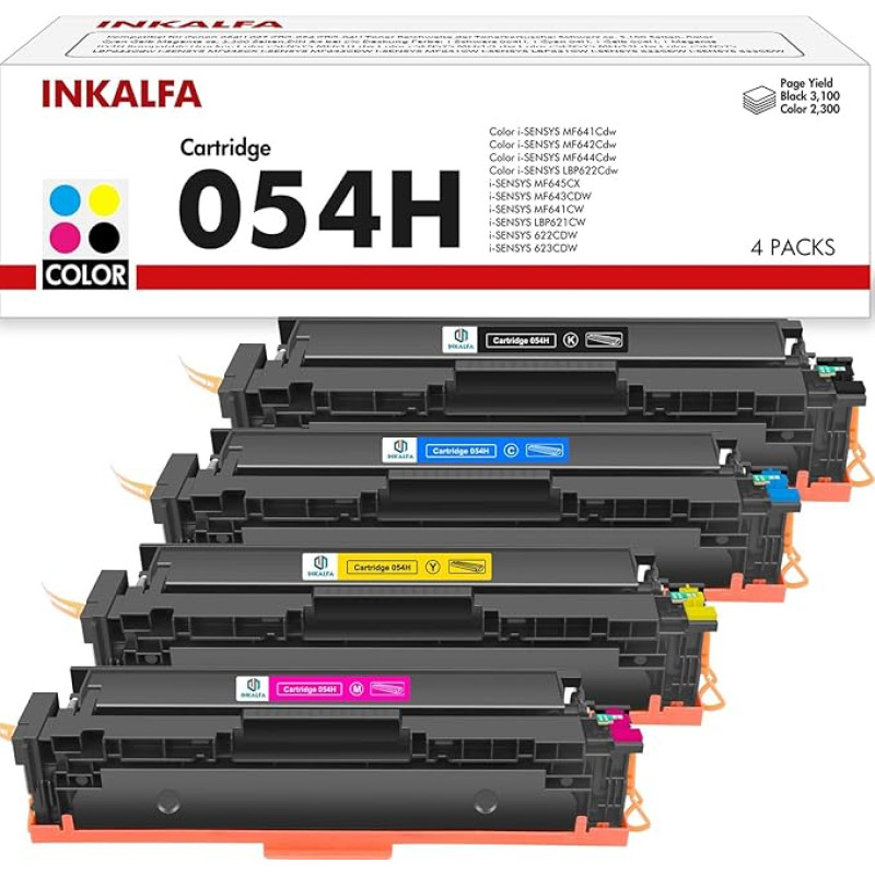 054H 054 Compatible with Canon i-SENSYS MF645Cx Toner for i-SENSYS MF643Cdw MF641Cw MF642Cdw MF644Cdw MF641CW LBP622Cdw 621CW 623CDW 622CDW CRG-054H CRG-054H 54 Black Cyan Yellow Magenta 4 Pack