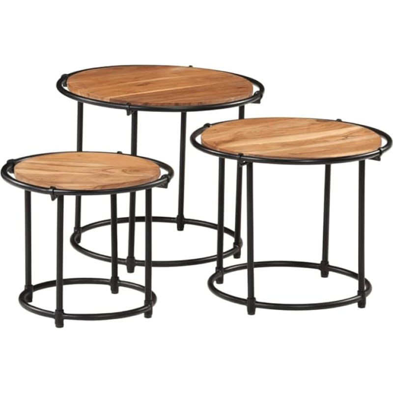 EMYRLXQW Tische, Akzenttische, Beistelltische, Nisttische, 3 Stück, Massivholz, Akazie