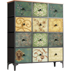 LYNCOHOME Chest of Drawers with 12 Fabric Drawers, Sideboard with Fabric Drawers, Drawer Cabinet for Kitchen, Office, Hallway, TV Cabinet with Fabric Drawers