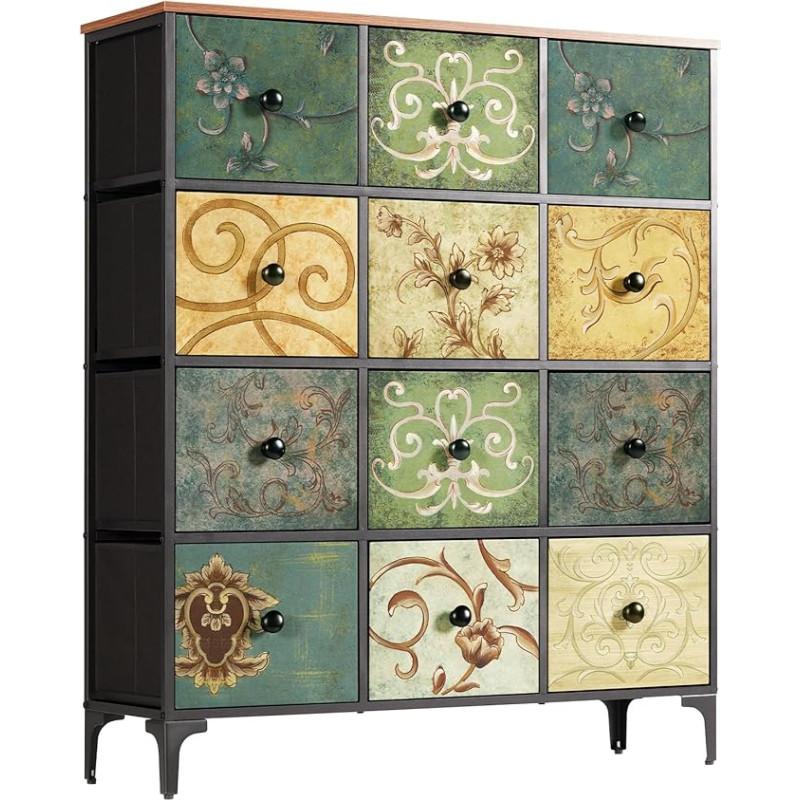 LYNCOHOME Chest of Drawers with 12 Fabric Drawers, Sideboard with Fabric Drawers, Drawer Cabinet for Kitchen, Office, Hallway, TV Cabinet with Fabric Drawers