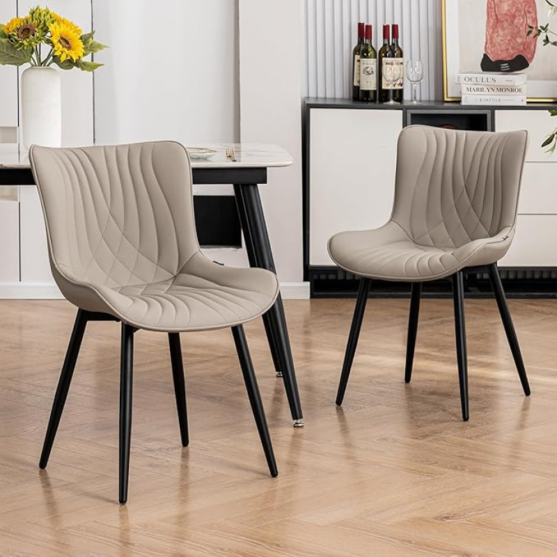 YOUTASTE Dining Room Chairs, Set of 2, Dining Room Chairs, Faux Leather, Kitchen Chairs with Backrest, Comfortable Upholstered Chairs for Dining Room, Kitchen, Living Room, Khaki