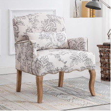 chairus Linen Single Sofa Armchair Living Room Wooden Legs Wing Chair Retro Lounge Chair with Armrests Single Chair for Balcony (Beige)