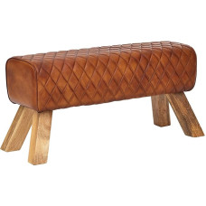 FineBuy Real Leather/Solid Wood Bench 89 x 46 x 35 cm Leather Modern Turnbock Leather Stool Padded