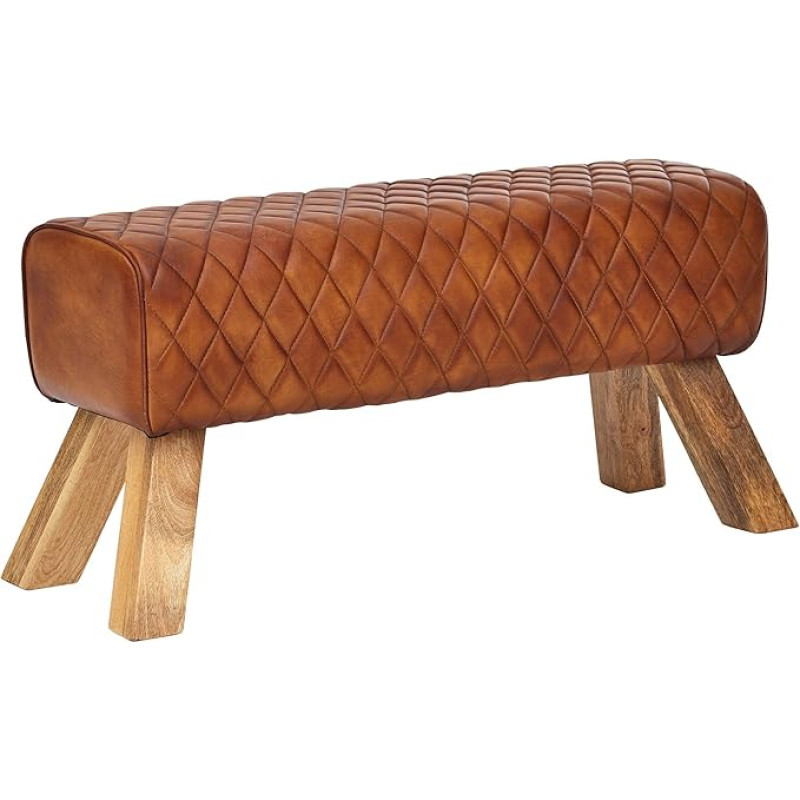 FineBuy Real Leather/Solid Wood Bench 89 x 46 x 35 cm Leather Modern Turnbock Leather Stool Padded