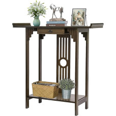 FATIVO Console Table Wooden Hallway Table with Drawer, Entrance Table Narrow Sofa Table 2 Shelves Side Table Hallway Decorative Table Chinese Style Accent Table for Hallway Living Room Entrance 53 x