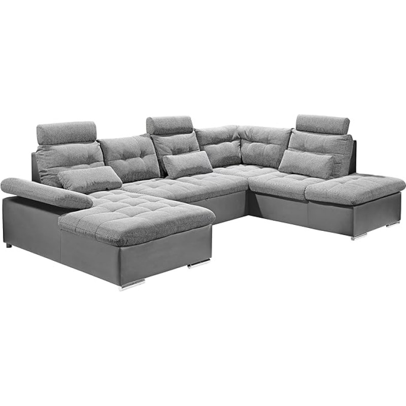 Jakarta U-Shape Living Landscape in Leather Look, Dark Grey / Anthracite, Extendable Sofa with Sleep Function and Bed Box, 324 x 107 x 170 (218) cm (W x H x D)