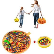 Children's Play Blanket Tidy Bag for Lego - Sack Toy Storage Carpet Bag Drawstring with Cap Like Travel Bag as Gift 2 Pieces = 1 Orange Large + 1 Yellow Mini