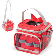 Hautton Carrying Case for Toniebox & Tigerbox, Storage Bag for Music Box, Tonies Figures, Headphones, Charger with Shoulder Strap for Travel, red, travel bag