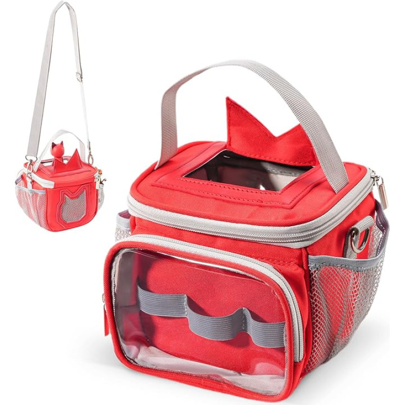 Hautton Carrying Case for Toniebox & Tigerbox, Storage Bag for Music Box, Tonies Figures, Headphones, Charger with Shoulder Strap for Travel, red, travel bag