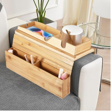 Houinn Sofa Tray, Armrest, Natural Bamboo, Non-Slip Couch Tray, Removable, Flexible Sofa Armrest Tray, Portable for Sofa, Armrest, Snacks, Mobile Phone, Drinks Cup