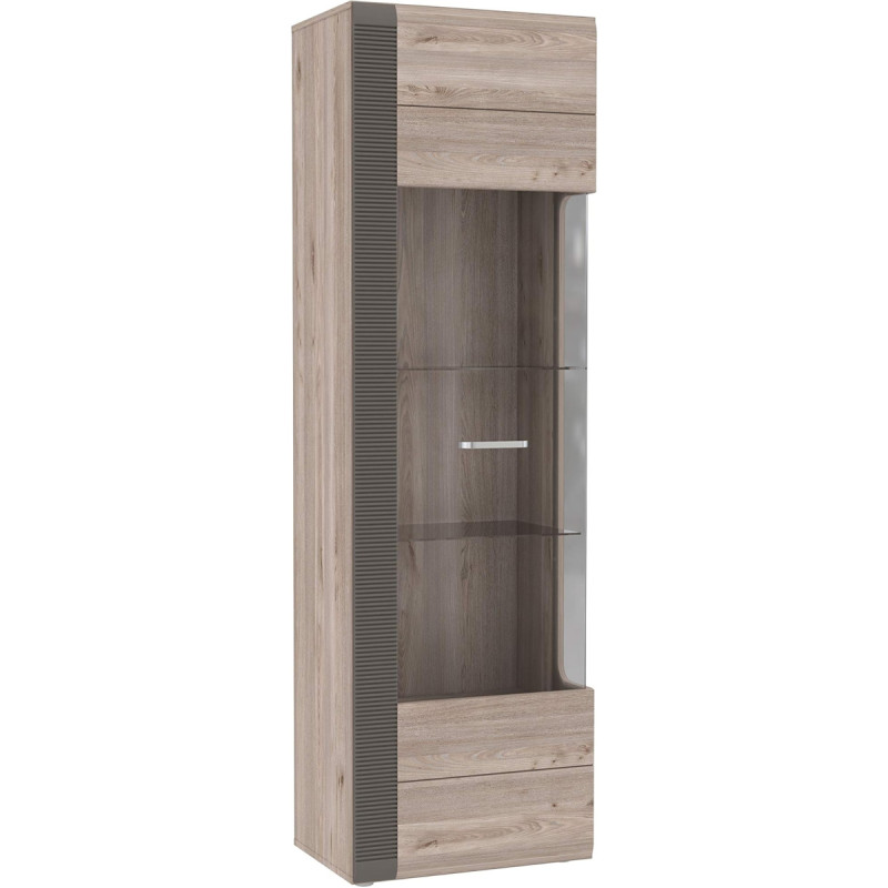 FORTE Locarno Display Cabinet with 1 Glass Door, Composite Wood, Nelson Oak Combined with Grey Matt, 60.2 x 196.9 x 41.1 cm