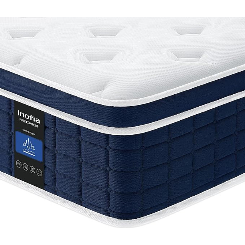Inofia Ace Hybrid Mattress 90 x 190 cm Height 26 cm Pocket Spring Mattress Hardness H3 Medium Firm 7-Zone Spring Mattress Sleep Orthopaedic Mattress for Restful Sleep