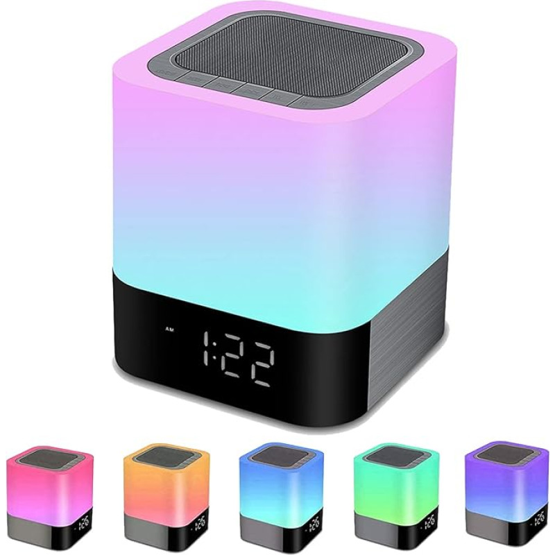Bluetooth Speaker with Light Bedside Lamp Touch Dimmable Alarm Clock RGB Colour Changing LED Portable Bluetooth Speaker Table Lamp Gifts for Girls Children Teenagers Boys Gift for Women