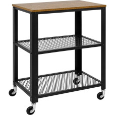 Meerveil Serving Trolley, Kitchen Trolley on 4 Wheels and 3 Shelves for Kitchen and Living Room, Steel Frame, Industrial Design, 60 x 40 x 76.5 cm, Brown