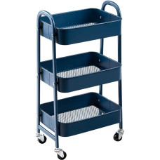 DOEWORKS Rolling Cart Metal Storage Trolley Kitchen Trolley 3 Tier Serving Trolley Organiser Trolley with Wheels for Living Room Bedroom Makeup Bathroom Office Dark Blue