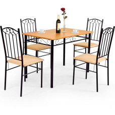 RELAX4LIFE Dining Set 5-Piece Dining Table with 4 Padded Chairs, Metal Frame Kitchen Table for Dining Room, Living Room, Natural + Black