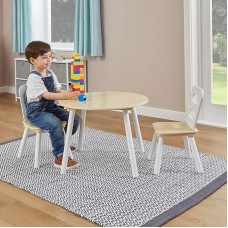 Liberty House Toys Childrens Wooden Round Table and 2 Chairs Set White and Pine